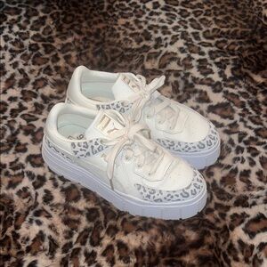 Puma White and Gold Sneakers with Leopard Print